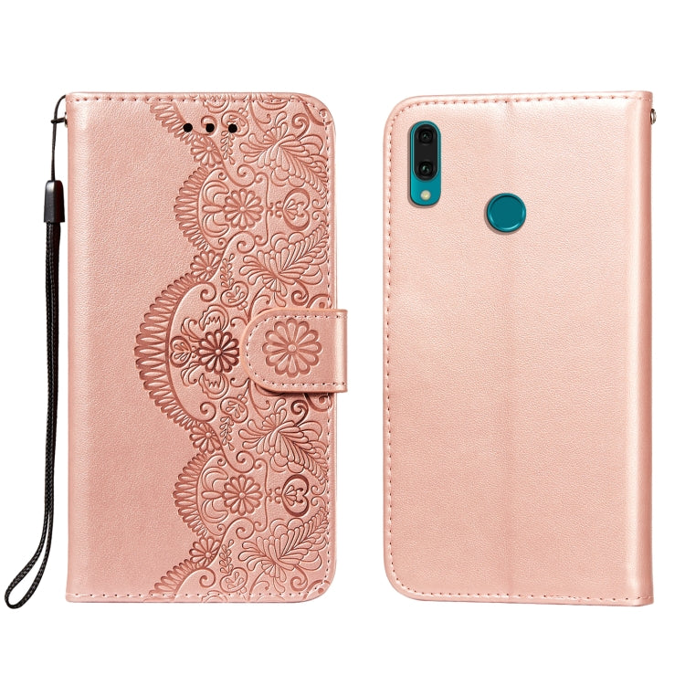 For Huawei Y9 (2019) Flower Vine Embossing Pattern Horizontal Flip Leather Case with Card Slot & Holder & Wallet & Lanyard
