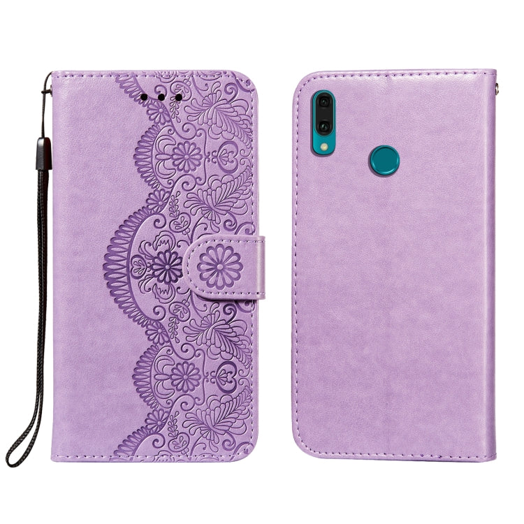 For Huawei Y9 (2019) Flower Vine Embossing Pattern Horizontal Flip Leather Case with Card Slot & Holder & Wallet & Lanyard