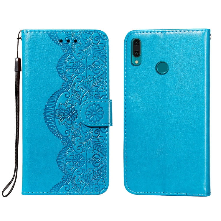 For Huawei Y9 (2019) Flower Vine Embossing Pattern Horizontal Flip Leather Case with Card Slot & Holder & Wallet & Lanyard