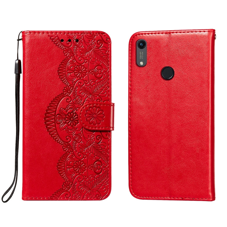 For Huawei Honor 8A / Y6 (2019) Flower Vine Embossing Pattern Horizontal Flip Leather Case with Card Slot & Holder & Wallet & Lanyard