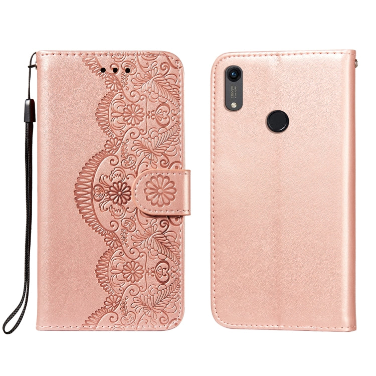 For Huawei Honor 8A / Y6 (2019) Flower Vine Embossing Pattern Horizontal Flip Leather Case with Card Slot & Holder & Wallet & Lanyard