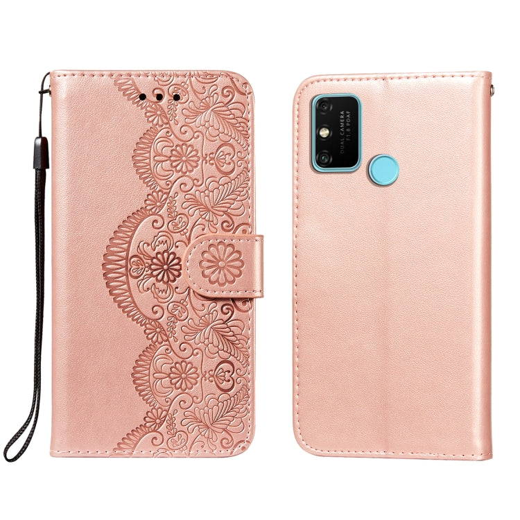 For Huawei Honor 9A Flower Vine Embossing Pattern Horizontal Flip Leather Case with Card Slot & Holder & Wallet & Lanyard