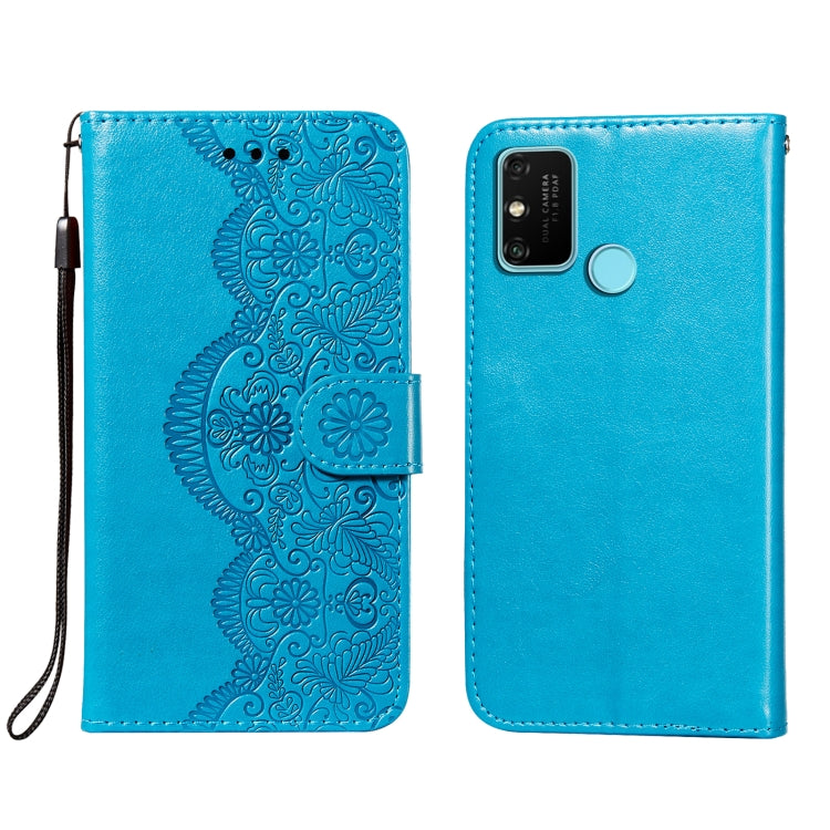 For Huawei Honor 9A Flower Vine Embossing Pattern Horizontal Flip Leather Case with Card Slot & Holder & Wallet & Lanyard