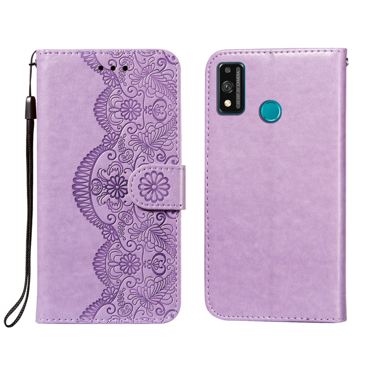 For Huawei Honor 9X Lite Flower Vine Embossing Pattern Horizontal Flip Leather Case with Card Slot & Holder & Wallet & Lanyard
