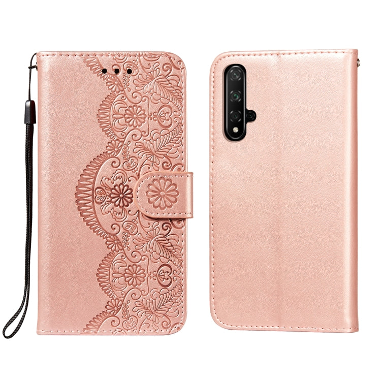 For Huawei Honor 20 Flower Vine Embossing Pattern Horizontal Flip Leather Case with Card Slot & Holder & Wallet & Lanyard