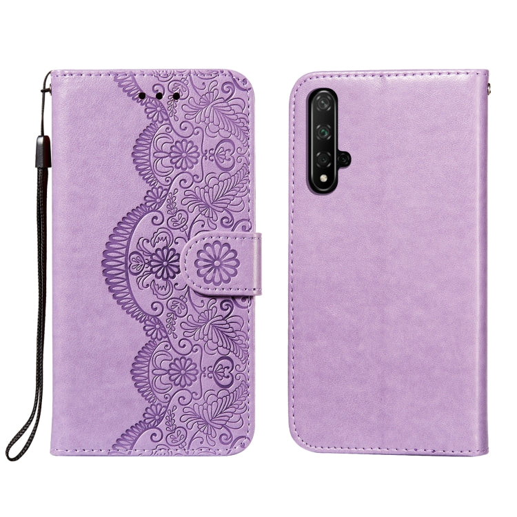 For Huawei Honor 20 Flower Vine Embossing Pattern Horizontal Flip Leather Case with Card Slot & Holder & Wallet & Lanyard