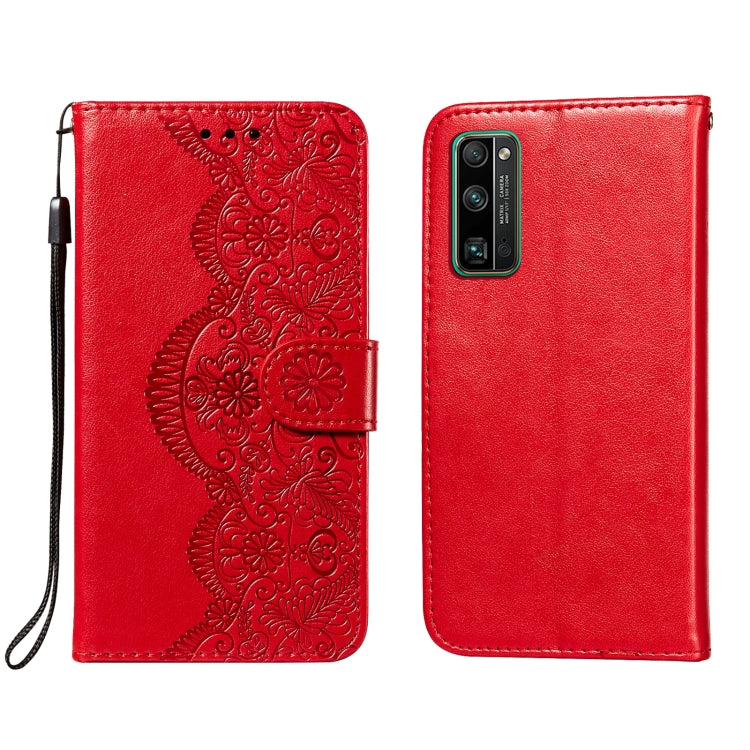 For Huawei Honor 30 Pro Flower Vine Embossing Pattern Horizontal Flip Leather Case with Card Slot & Holder & Wallet & Lanyard