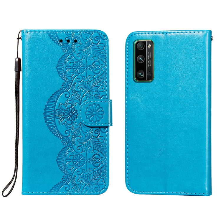 For Huawei Honor 30 Pro Flower Vine Embossing Pattern Horizontal Flip Leather Case with Card Slot & Holder & Wallet & Lanyard