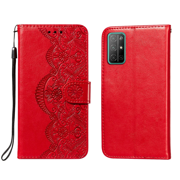 For Huawei Honor 30S Flower Vine Embossing Pattern Horizontal Flip Leather Case with Card Slot & Holder & Wallet & Lanyard