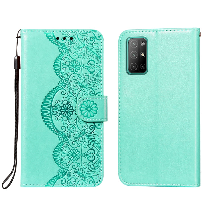 For Huawei Honor 30S Flower Vine Embossing Pattern Horizontal Flip Leather Case with Card Slot & Holder & Wallet & Lanyard