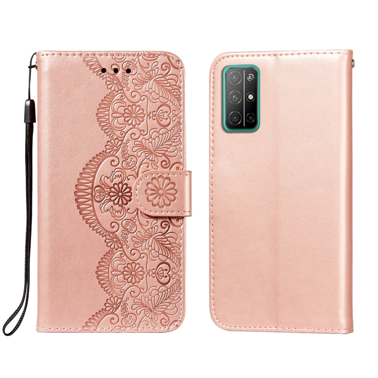 For Huawei Honor 30S Flower Vine Embossing Pattern Horizontal Flip Leather Case with Card Slot & Holder & Wallet & Lanyard