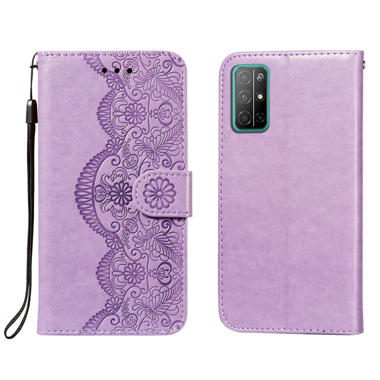 For Huawei Honor 30S Flower Vine Embossing Pattern Horizontal Flip Leather Case with Card Slot & Holder & Wallet & Lanyard