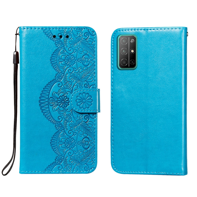 For Huawei Honor 30S Flower Vine Embossing Pattern Horizontal Flip Leather Case with Card Slot & Holder & Wallet & Lanyard