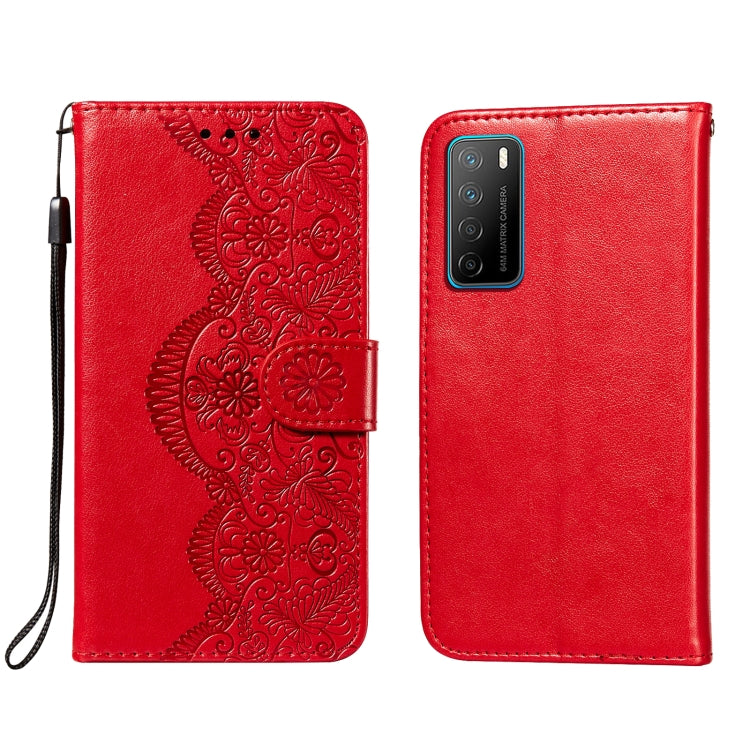For Huawei Honor Play4 Flower Vine Embossing Pattern Horizontal Flip Leather Case with Card Slot & Holder & Wallet & Lanyard