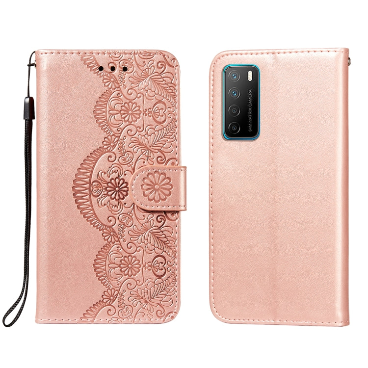 For Huawei Honor Play4 Flower Vine Embossing Pattern Horizontal Flip Leather Case with Card Slot & Holder & Wallet & Lanyard