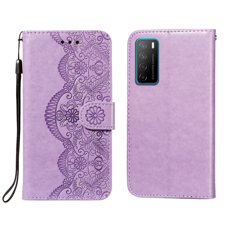 For Huawei Honor Play4 Flower Vine Embossing Pattern Horizontal Flip Leather Case with Card Slot & Holder & Wallet & Lanyard