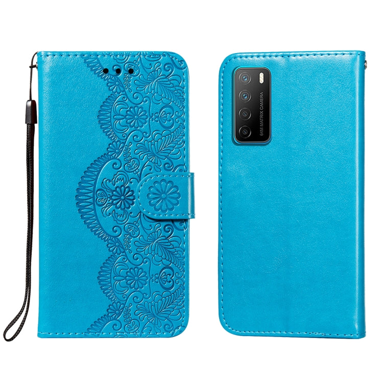 For Huawei Honor Play4 Flower Vine Embossing Pattern Horizontal Flip Leather Case with Card Slot & Holder & Wallet & Lanyard