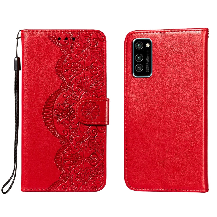 For Huawei Honor V30 / V30 Pro Flower Vine Embossing Pattern Horizontal Flip Leather Case with Card Slot & Holder & Wallet & Lanyard