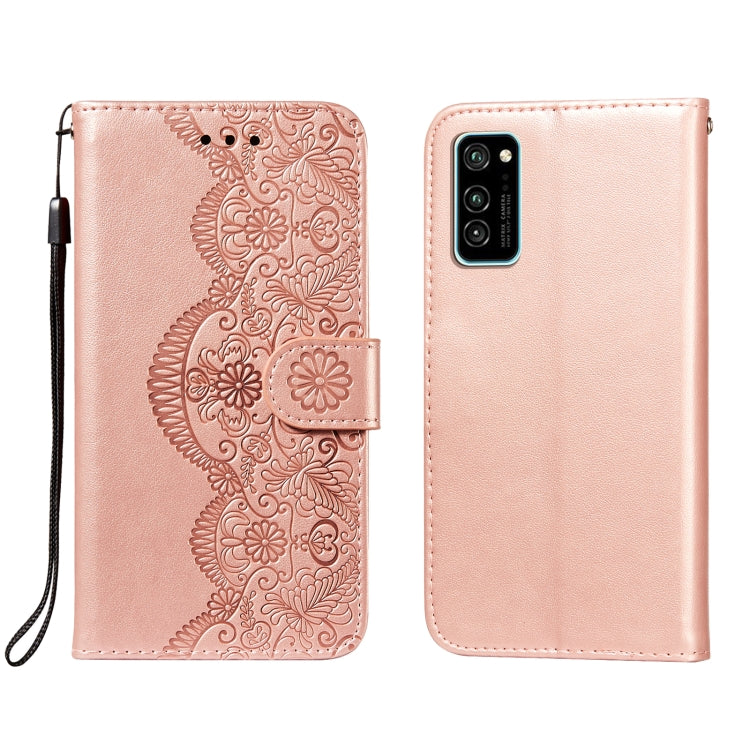 For Huawei Honor V30 / V30 Pro Flower Vine Embossing Pattern Horizontal Flip Leather Case with Card Slot & Holder & Wallet & Lanyard