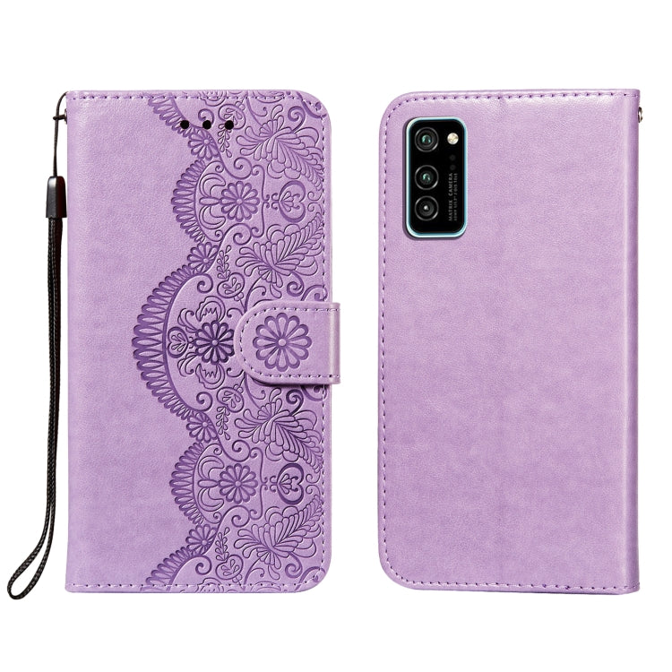 For Huawei Honor V30 / V30 Pro Flower Vine Embossing Pattern Horizontal Flip Leather Case with Card Slot & Holder & Wallet & Lanyard