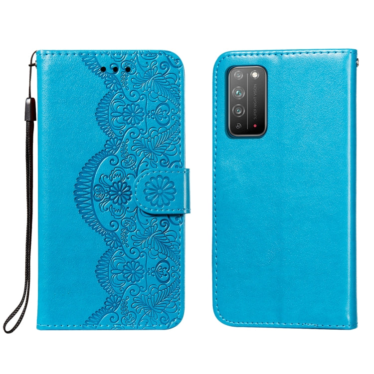 For Huawei Honor X10 5G Flower Vine Embossing Pattern Horizontal Flip Leather Case with Card Slot & Holder & Wallet & Lanyard