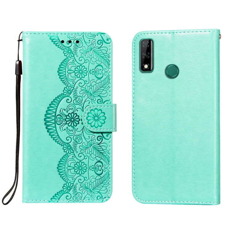 For Huawei Honor Y8s Flower Vine Embossing Pattern Horizontal Flip Leather Case with Card Slot & Holder & Wallet & Lanyard