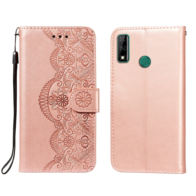For Huawei Honor Y8s Flower Vine Embossing Pattern Horizontal Flip Leather Case with Card Slot & Holder & Wallet & Lanyard