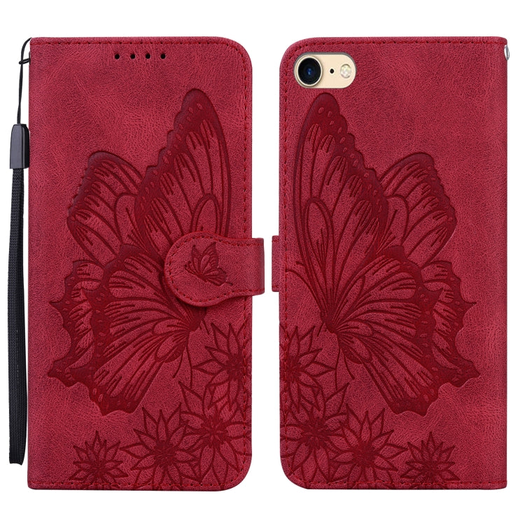 For iPhone SE 2022 / SE 2020 / 8 / 7 Retro Skin Feel Butterflies Embossing Horizontal Flip Leather Case with Holder & Card Slots & Wallet