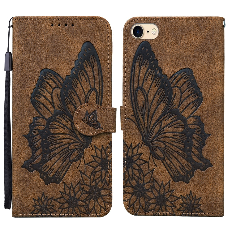 For iPhone SE 2022 / SE 2020 / 8 / 7 Retro Skin Feel Butterflies Embossing Horizontal Flip Leather Case with Holder & Card Slots & Wallet