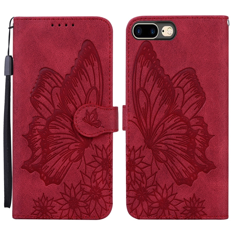 Retro Skin Feel Butterflies Embossing Horizontal Flip Leather Case with Holder & Card Slots & Wallet For iPhone 8 Plus / 7Plus