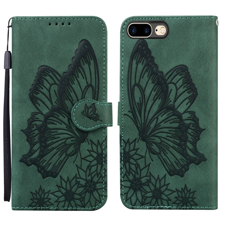 Retro Skin Feel Butterflies Embossing Horizontal Flip Leather Case with Holder & Card Slots & Wallet For iPhone 8 Plus / 7Plus
