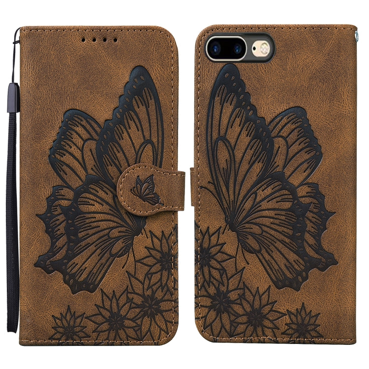 Retro Skin Feel Butterflies Embossing Horizontal Flip Leather Case with Holder & Card Slots & Wallet For iPhone 8 Plus / 7Plus