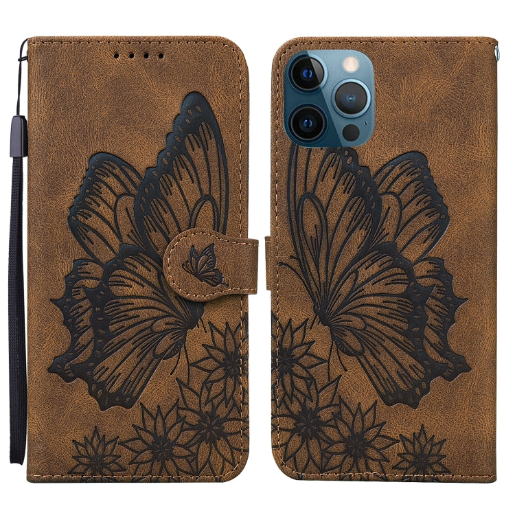 For iPhone 12 Pro Max Retro Skin Feel Butterflies Embossing Horizontal Flip Leather Case with Holder & Card Slots & Wallet