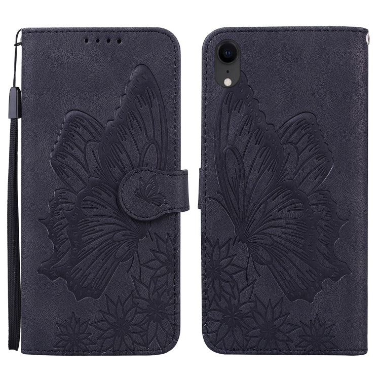 For iPhone XR Retro Skin Feel Butterflies Embossing Horizontal Flip Leather Case with Holder & Card Slots & Wallet