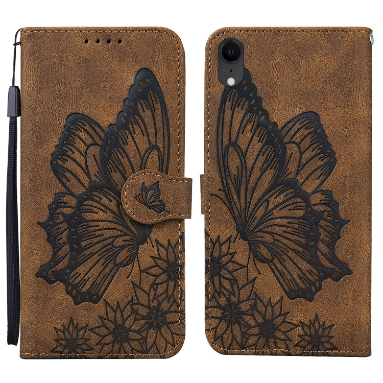 For iPhone XR Retro Skin Feel Butterflies Embossing Horizontal Flip Leather Case with Holder & Card Slots & Wallet