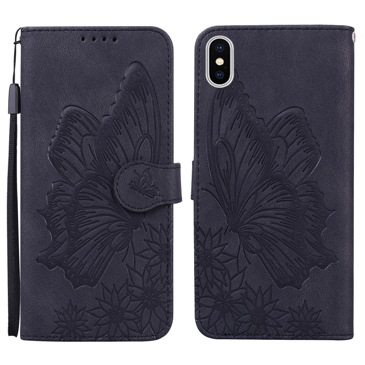 For iPhone X / XS Retro Skin Feel Butterflies Embossing Horizontal Flip Leather Case with Holder & Card Slots & Wallet