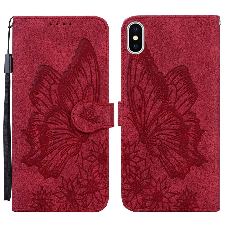 For iPhone XS Max Retro Skin Feel Butterflies Embossing Horizontal Flip Leather Case with Holder & Card Slots & Wallet