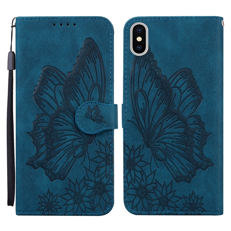 For iPhone XS Max Retro Skin Feel Butterflies Embossing Horizontal Flip Leather Case with Holder & Card Slots & Wallet