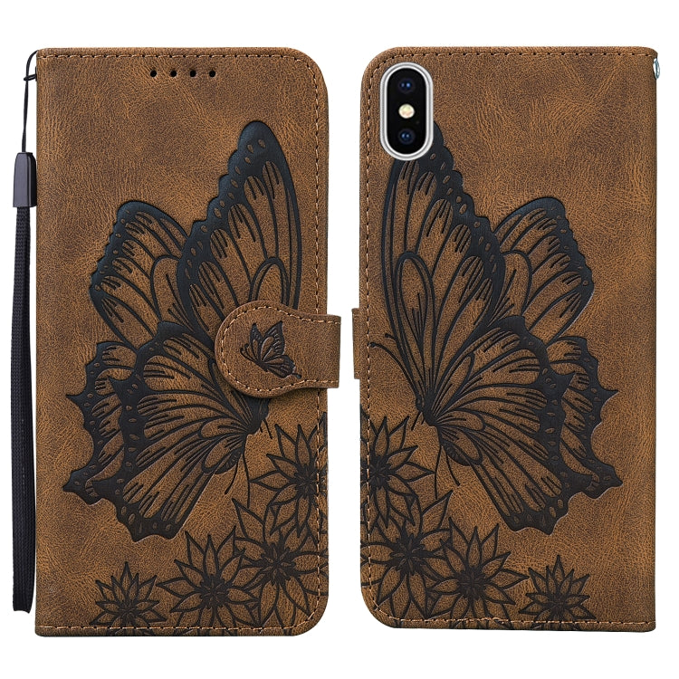 For iPhone XS Max Retro Skin Feel Butterflies Embossing Horizontal Flip Leather Case with Holder & Card Slots & Wallet
