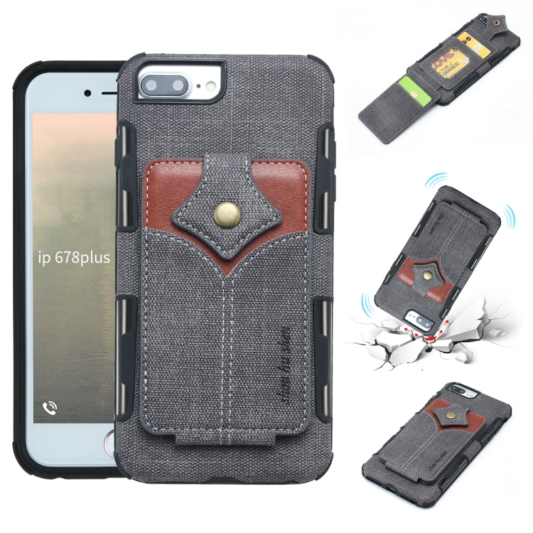 For iPhone 8 Plus & 7 Plus Cloth Texture + PU + TPU Shockproof Protective Case with Card Slots