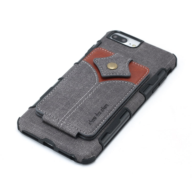 For iPhone 8 Plus & 7 Plus Cloth Texture + PU + TPU Shockproof Protective Case with Card Slots