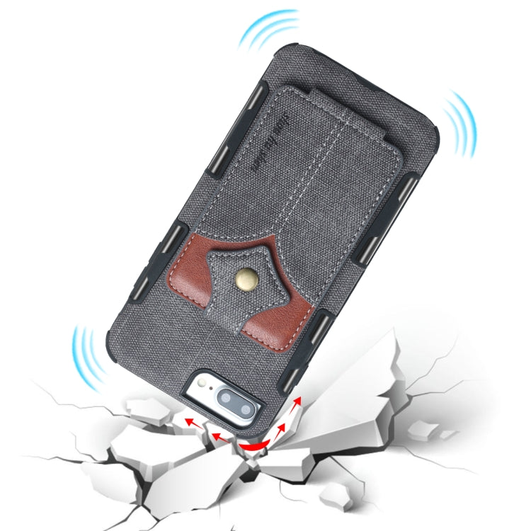 For iPhone 8 Plus & 7 Plus Cloth Texture + PU + TPU Shockproof Protective Case with Card Slots