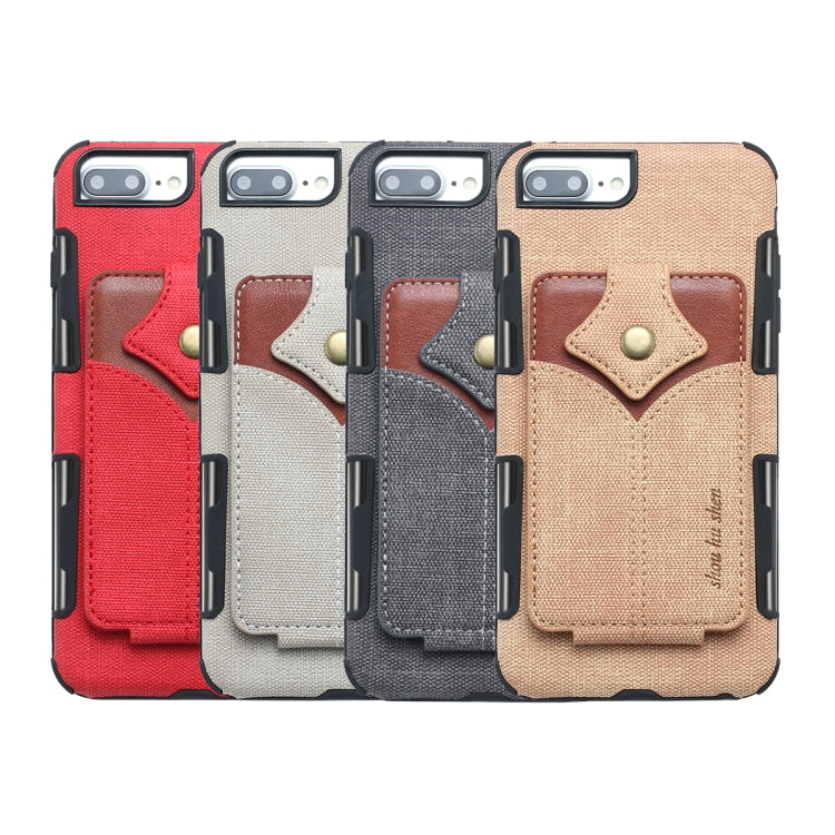 For iPhone 8 Plus & 7 Plus Cloth Texture + PU + TPU Shockproof Protective Case with Card Slots
