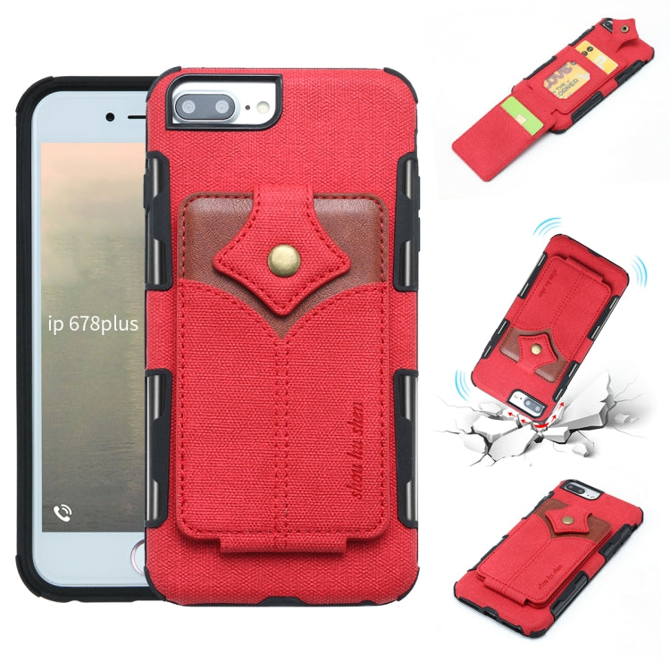 For iPhone 8 Plus & 7 Plus Cloth Texture + PU + TPU Shockproof Protective Case with Card Slots