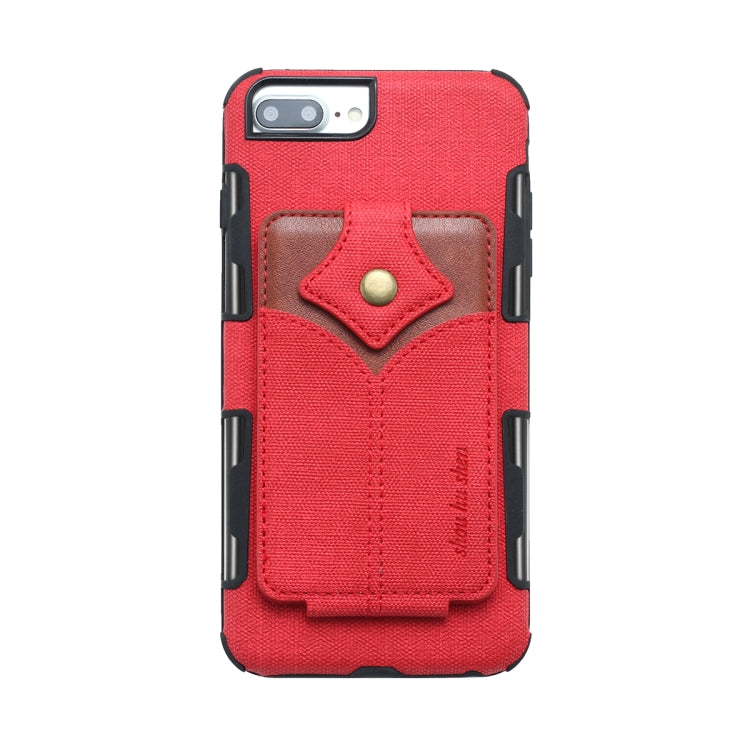For iPhone 8 Plus & 7 Plus Cloth Texture + PU + TPU Shockproof Protective Case with Card Slots