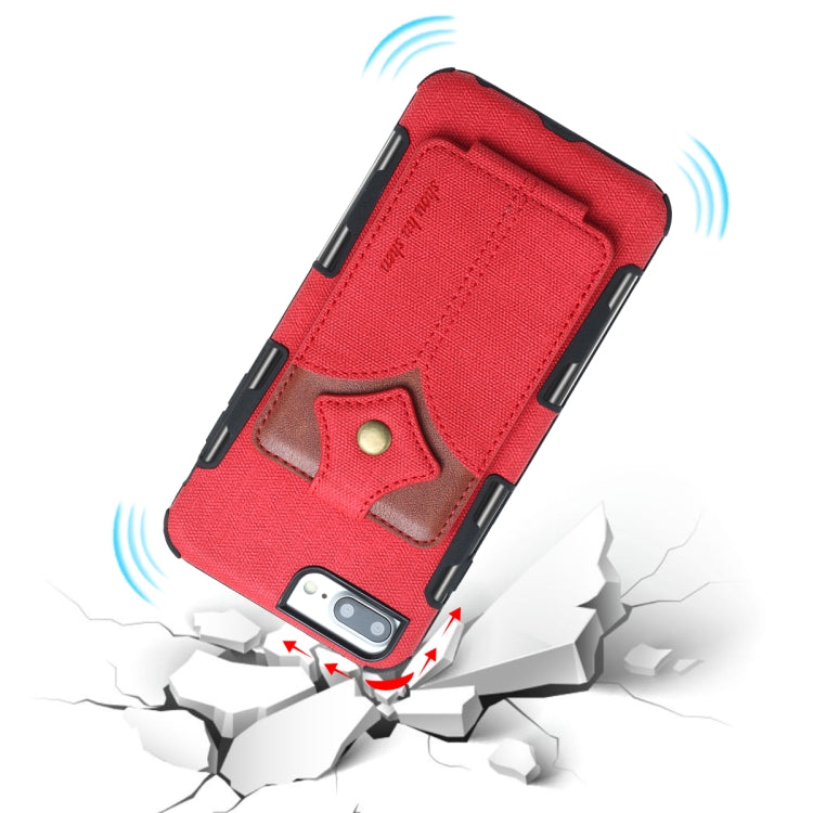 For iPhone 8 Plus & 7 Plus Cloth Texture + PU + TPU Shockproof Protective Case with Card Slots