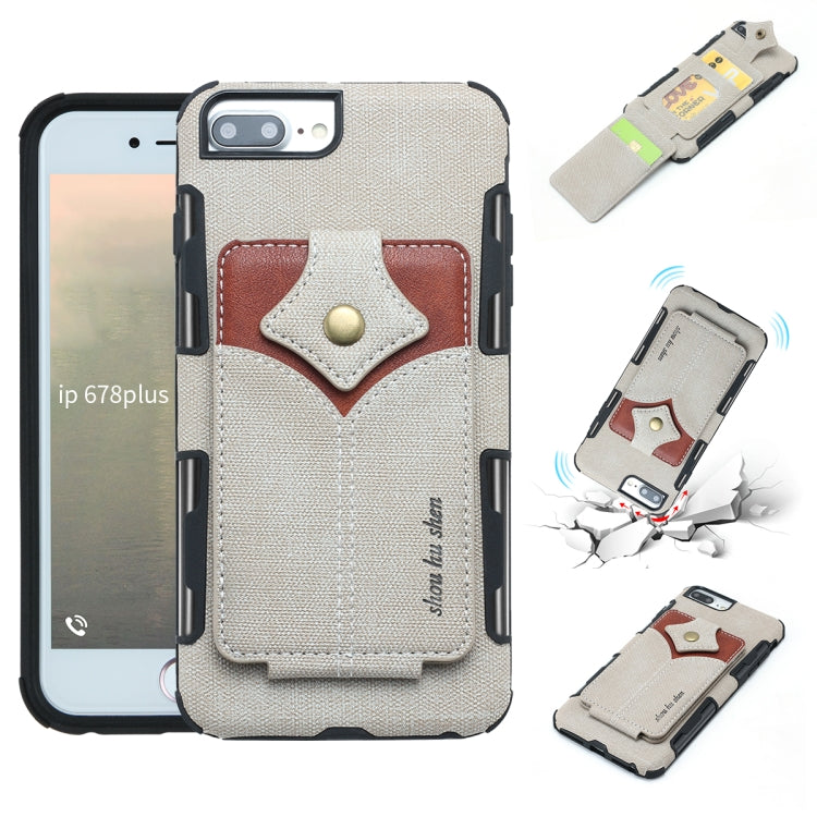 For iPhone 8 Plus & 7 Plus Cloth Texture + PU + TPU Shockproof Protective Case with Card Slots