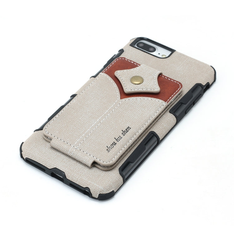 For iPhone 8 Plus & 7 Plus Cloth Texture + PU + TPU Shockproof Protective Case with Card Slots