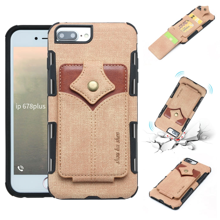 For iPhone 8 Plus & 7 Plus Cloth Texture + PU + TPU Shockproof Protective Case with Card Slots