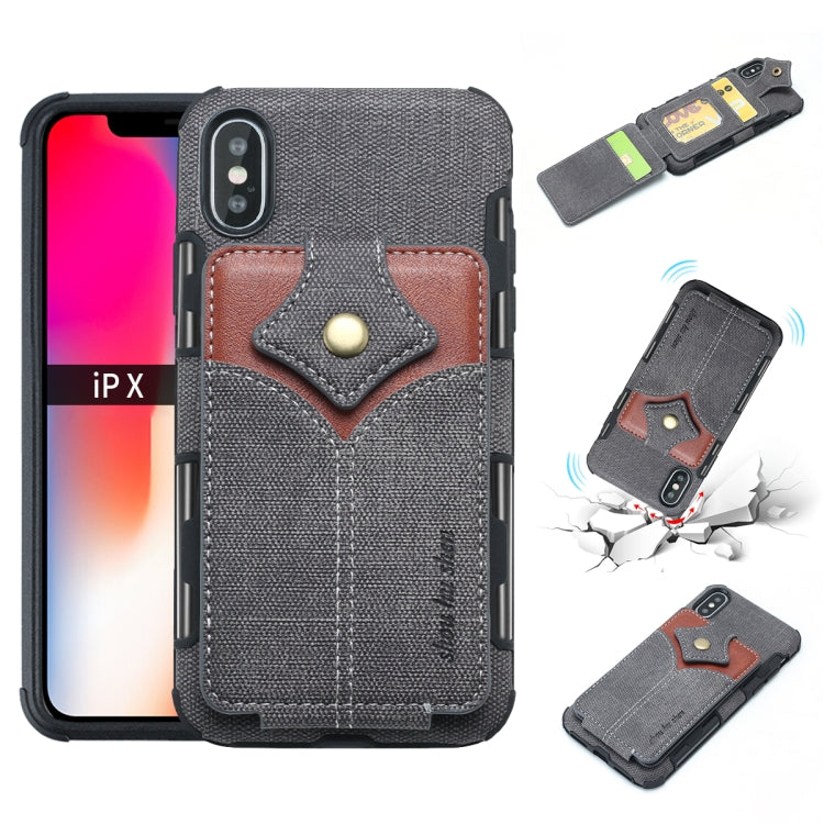 For iPhone XS / X Cloth Texture + PU + TPU Shockproof Protective Case with Card Slots